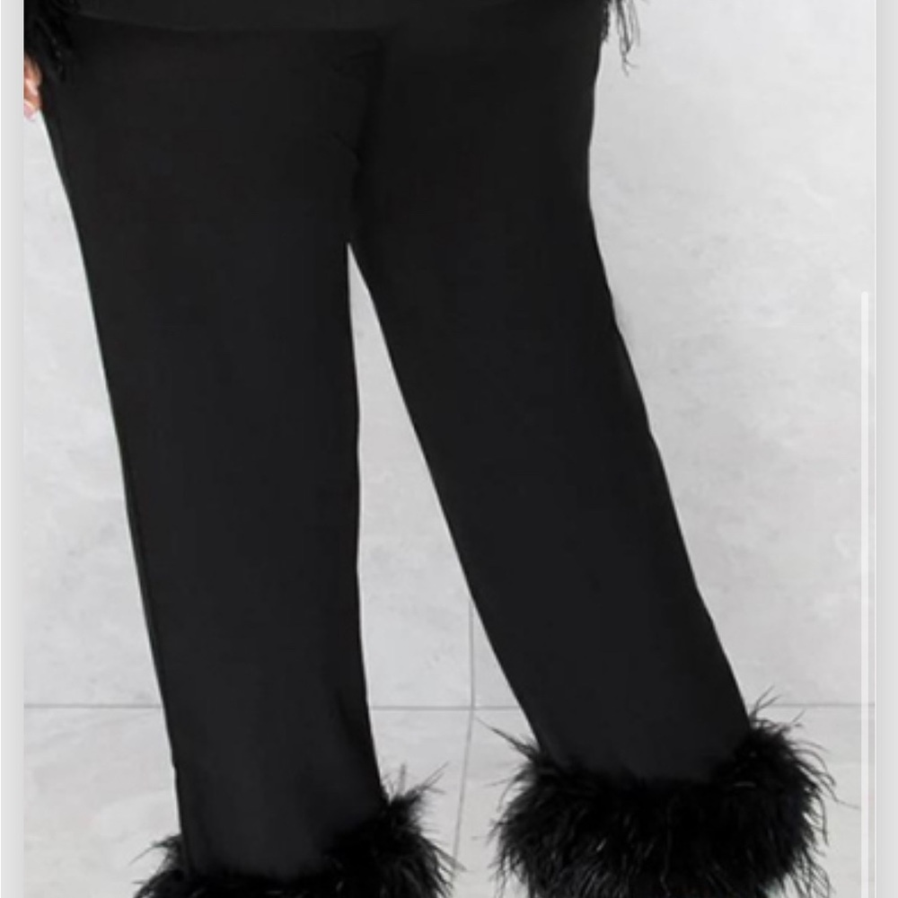 Miss Lola Black Suit with feather trim